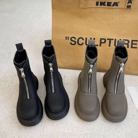 Botas Estilo Británico Gris Elefante con Suela Gruesa - Primavera y Otoño - Image 14
