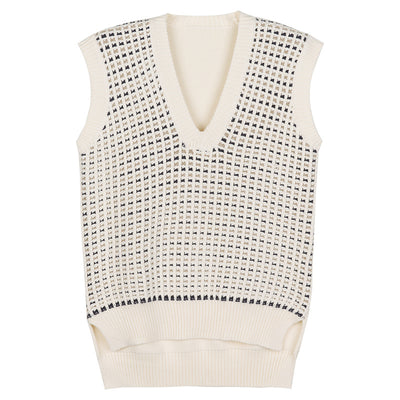 Chaleco Tejido V-Neck con Contraste de Colores para Mujer - Image 6