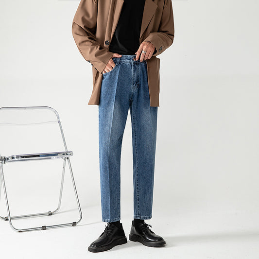 Pantalones Cropped Azul Claro Corte Recto Hombre