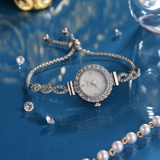 Reloj de Mujer con Diamantes Redondo de Moda con Pulsera Ajustable