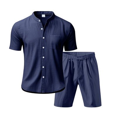 Traje de Lino Americano para Hombre - Dos Piezas Cuello Mao Playa Verano - Image 33
