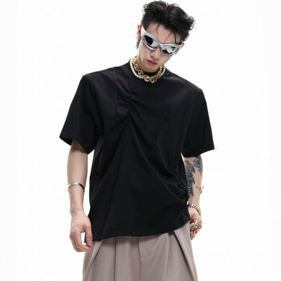 Camiseta Hombre Cuello Redondo Plisado 3D Transpirable Color Sólido - Image 7