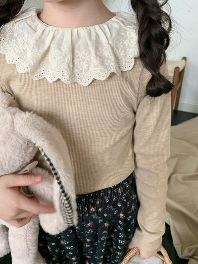 Blusa Infantil de Cachemira con Cuello de Encaje y Rayas Hundidas - Image 15