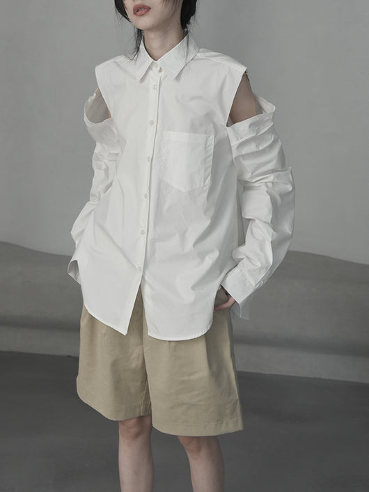 Blusa Blanca Hombros Descubiertos con Cuello Desflecado Diseño Otoñal - Image 8