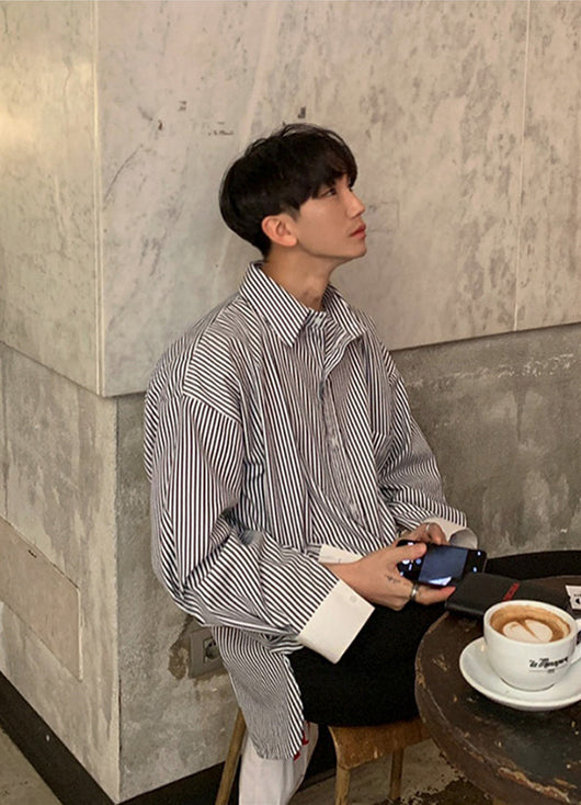 Camisa Casual a Rayas para Estudiantes - Estilo Versátil y Cómodo - Image 10