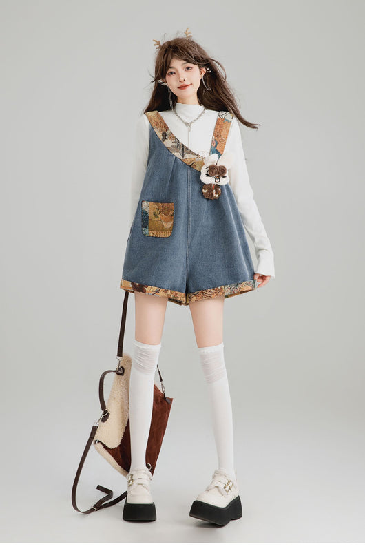Jeans con Patchwork Jacquard y Correa de Hombro - Image 4