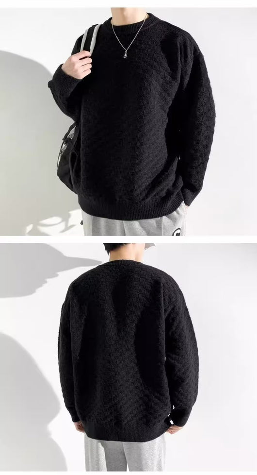 Suéter Jacquard a Cuadros Premium para Hombre - Tejido Holgado Primavera Otoño - Image 12