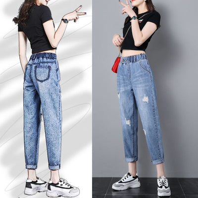 Pantalones Harem Rabanero de Cintura Alta con Rotos y Elástico Fino - Image 3