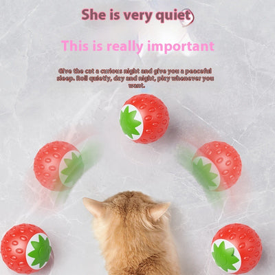 Green electric pet toy ball with a textured surface and a white strawberry-like design featuring a power button. - Image 3