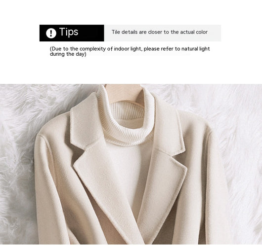 Abrigo de Lana Blanco Crema Ajustado Temperamento Otoño Invierno Mujer - Image 10