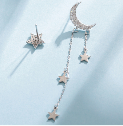 Aretes Asimétricos de Plata Esterlina con Luna, Estrella y Borla para Niña - Image 13
