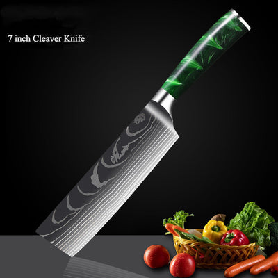 Cuchillo Damasco con Mango de Resina Verde y Grabado Láser - Image 6