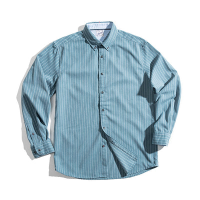 Camisa Retro Americana Madden Workwear a Rayas Verticales Azul Índigo - Image 14