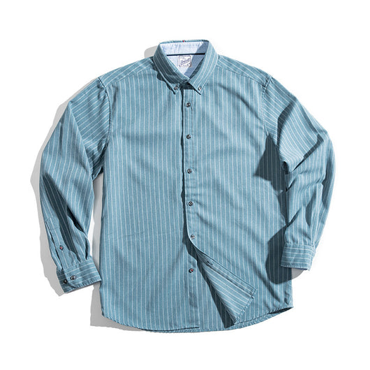 Camisa Retro Americana Madden Workwear a Rayas Verticales Azul Índigo - Image 14