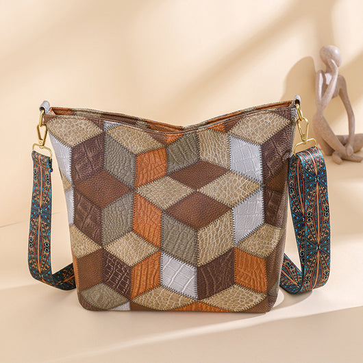 Bolso Tote Multicolor Casual de Gran Capacidad con Costuras Contrastantes - Image 3