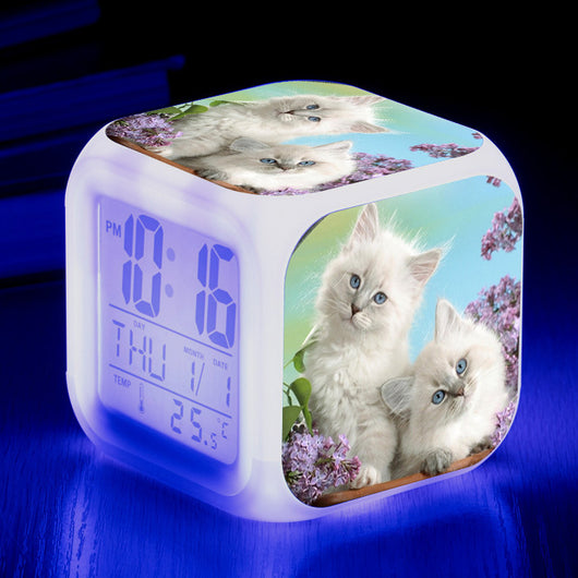 Reloj Despertador Cuadrado Multicolor para Gatos - Image 17