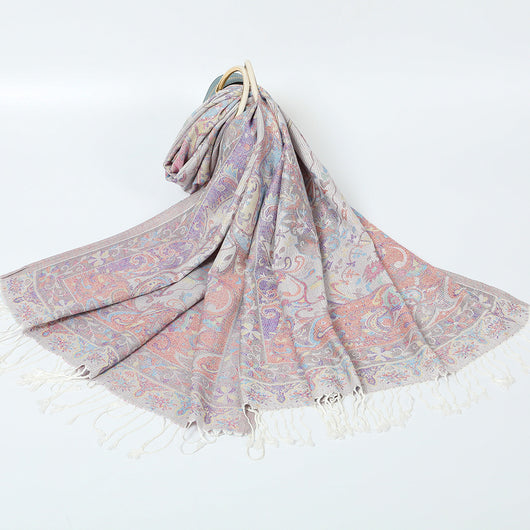 Bufanda Étnica Jacquard con Borlas de Cachemira - Image 12