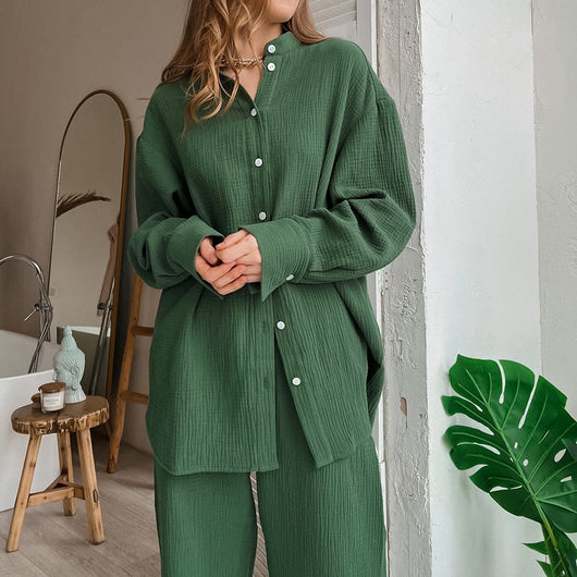 Traje Ejecutivo de Doble Capa en Crepe con Pantalón Suelto de Manga Larga - Image 4