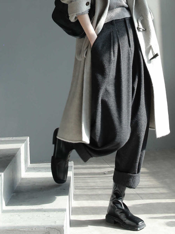 Wool Wide Cropped Leisure Trousers - Elegant Slim Design