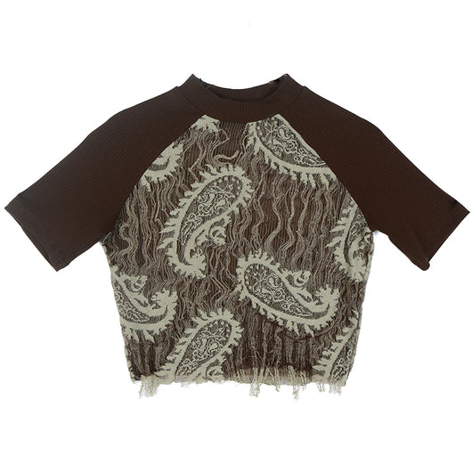 Camiseta Retro con Malla, Borlas y Detalle de Flor en Hombro - Image 6