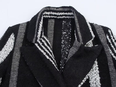Abrigo de Lana a Rayas Blanco y Negro Estilo Francés Elegante para Mujer - Image 14