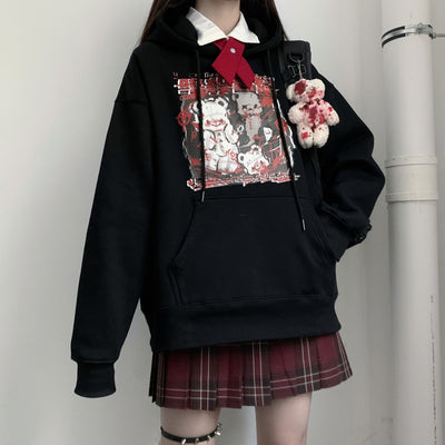 Suéter Holgado de Terciopelo Grueso con Estampado Oscuro Japonés para Mujer - Image 3