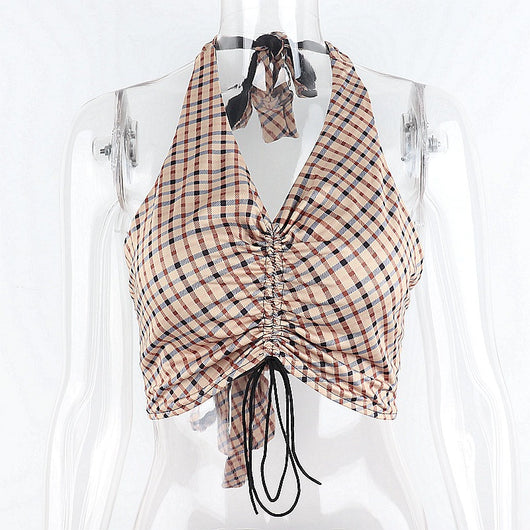 Top Halter Escotado con Cuadros y Cordones Ajustables - Image 6