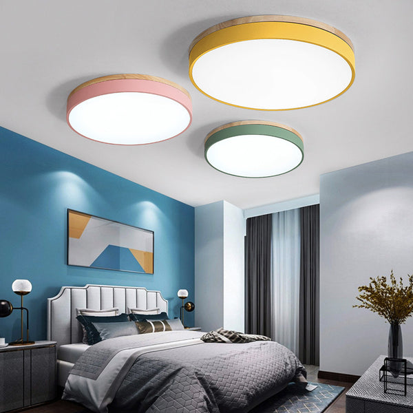 Lámpara de Techo Redonda de Madera - Iluminación Cálida para Dormitorio y Sala