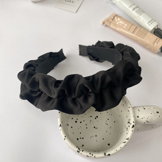 Diadema Plisada de Satén Premium Negro Ancho - Image 6