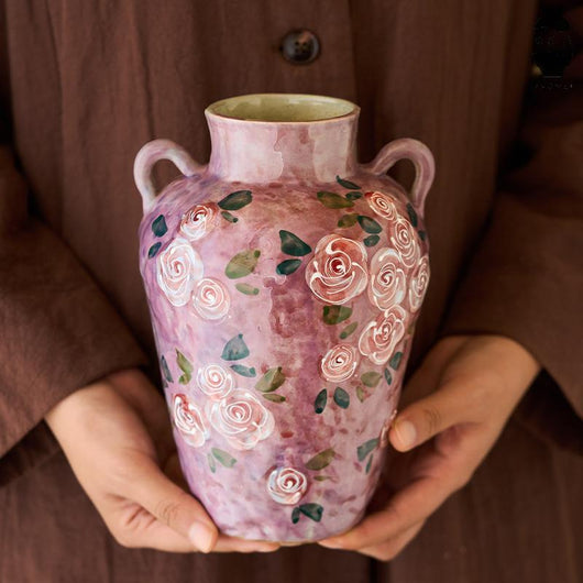 Florero de Porcelana China Pintado a Mano con Rosas - Image 3