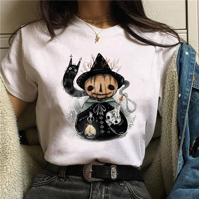 Playera Gato Caricatura con Hongos Halloween Manga Corta - Image 19