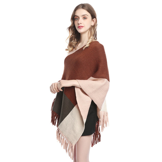 Capa Tejida para Mujer con Patchwork de Contraste de Colores - Image 18