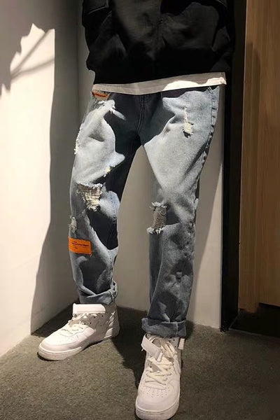 Jeans Azules Vintage con Roturas Desgastadas para Hombre - Image 8