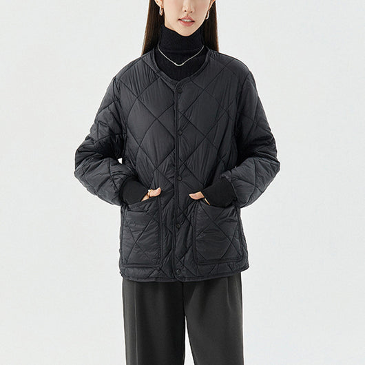Abrigo Acolchado Rombo para Mujer - Chaqueta Ligera Cálida con Cuello Redondo y Bolsillos - Image 16
