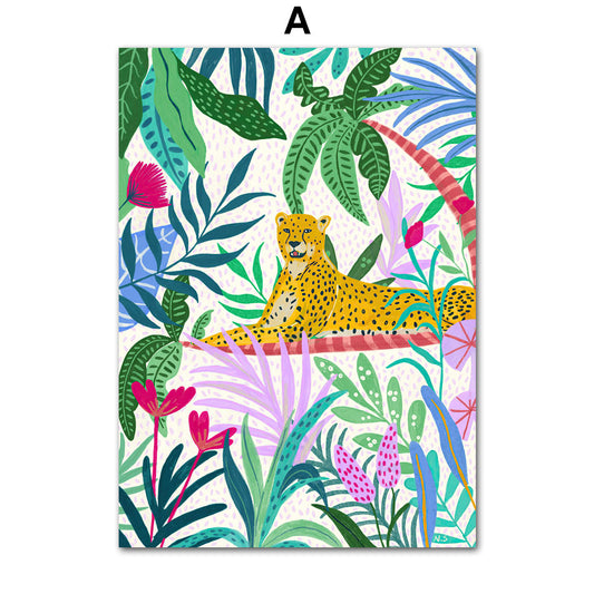Lienzo de Pared Jungle Tropical con Koala, Tigre, Leopardo y Flores - Image 2