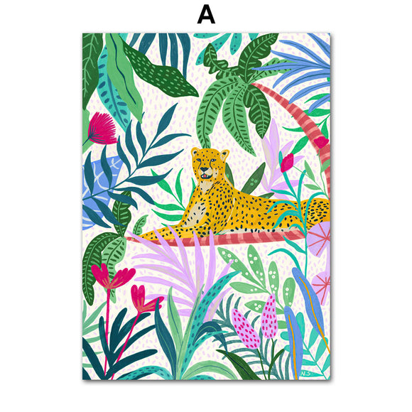 Lienzo de Pared Jungle Tropical con Koala, Tigre, Leopardo y Flores