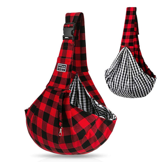 Bolsa Bandolera para Mascotas a Cuadros Rojo y Negro con Correa Ajustable - Image 4