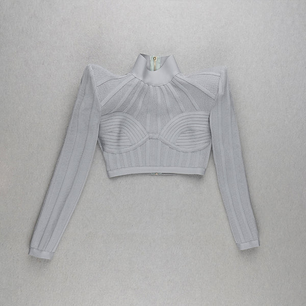Blusa Jacquard Manga Larga con Cintura Ajustada