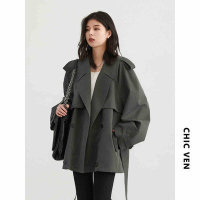 Abrigo Trench Oversize en Tencel con Doble Botonadura y Mangas Raglán - Image 5