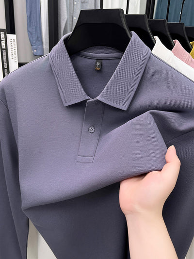 Polo de Algodón Mercerizado Manga Larga para Hombre - Ropa Casual Primavera Otoño - Image 24