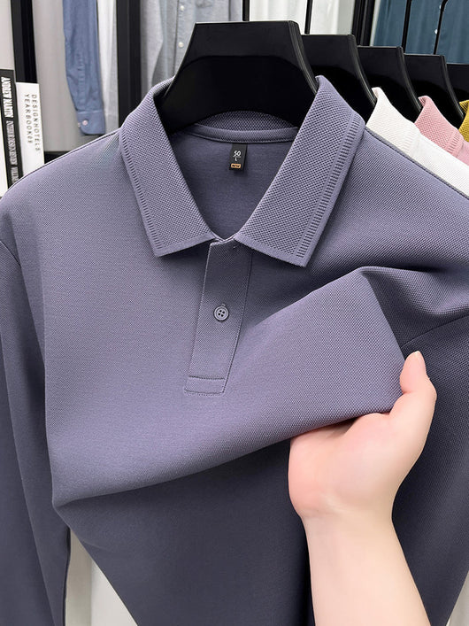 Polo de Algodón Mercerizado Manga Larga para Hombre - Ropa Casual Primavera Otoño - Image 24