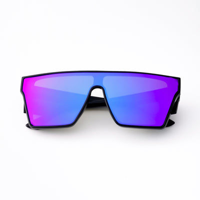 Black frame sports cycling sunglasses with vibrant purple polarized shield lenses, ideal for biking and outdoor activities. - Image 20