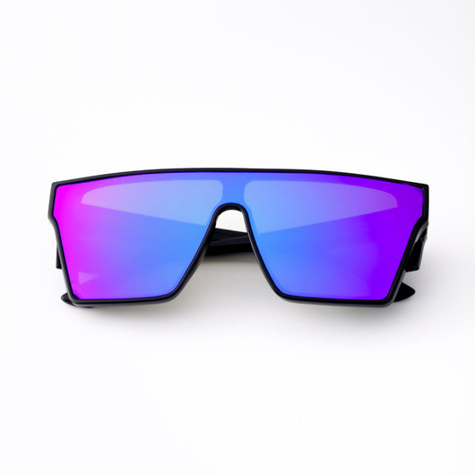 Black frame sports cycling sunglasses with vibrant purple polarized shield lenses, ideal for biking and outdoor activities. - Image 20
