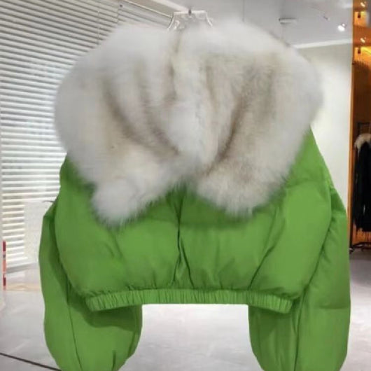 Chaqueta Corta Acolchada Verde con Cuello de Pelaje Sintético - Image 7
