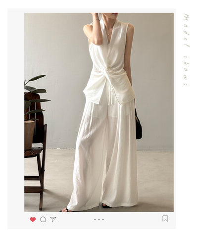 Conjunto Elegante sin Mangas: Blusa Temperamento + Pantalón Ancho Fluido - Image 11