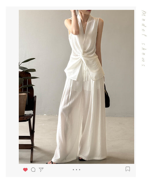 Conjunto Elegante sin Mangas: Blusa Temperamento + Pantalón Ancho Fluido - Image 11