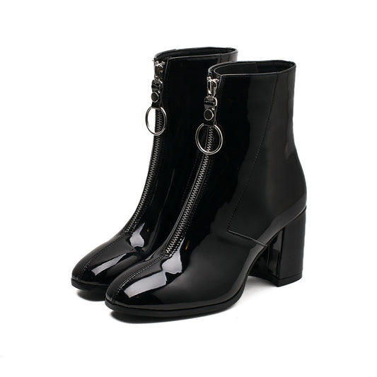 Botines de Tacón Cuadrado Grueso - Tendencia Coreana