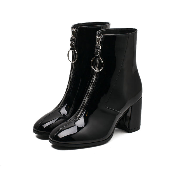 Botines de Tacón Cuadrado Grueso - Tendencia Coreana