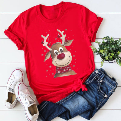 Playera Navideña Roja para Parejas - Diseño Reno y Santa - Image 28