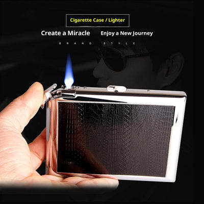 Estuche Premium para Cigarrillos en Cuero con Encendedor Resistente al Viento